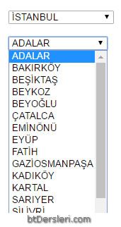 il seçildiğinde ilçeleri listeleme